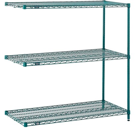 Nexel 3 Shelf, Poly-Green Wire Shelving Unit, Add On, 36inW x 21inD x 34inH B3050208